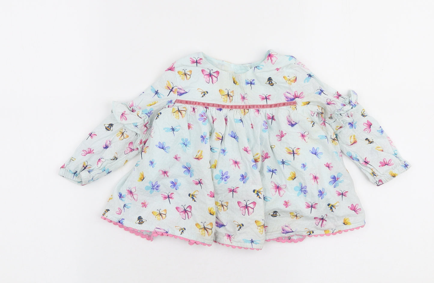 Monsoon Girls Multicoloured Floral 100% Cotton Basic Blouse Size 9-12 Months Round Neck Button