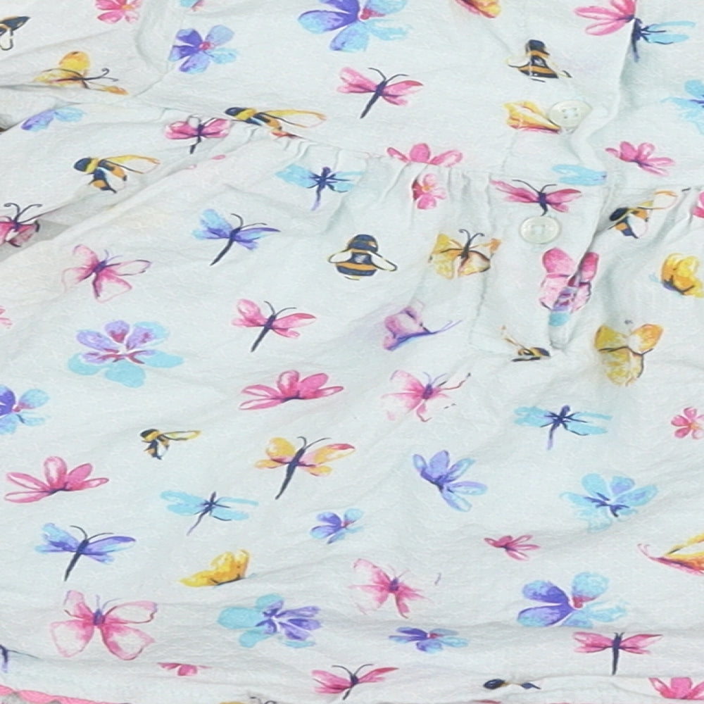 Monsoon Girls Multicoloured Floral 100% Cotton Basic Blouse Size 9-12 Months Round Neck Button