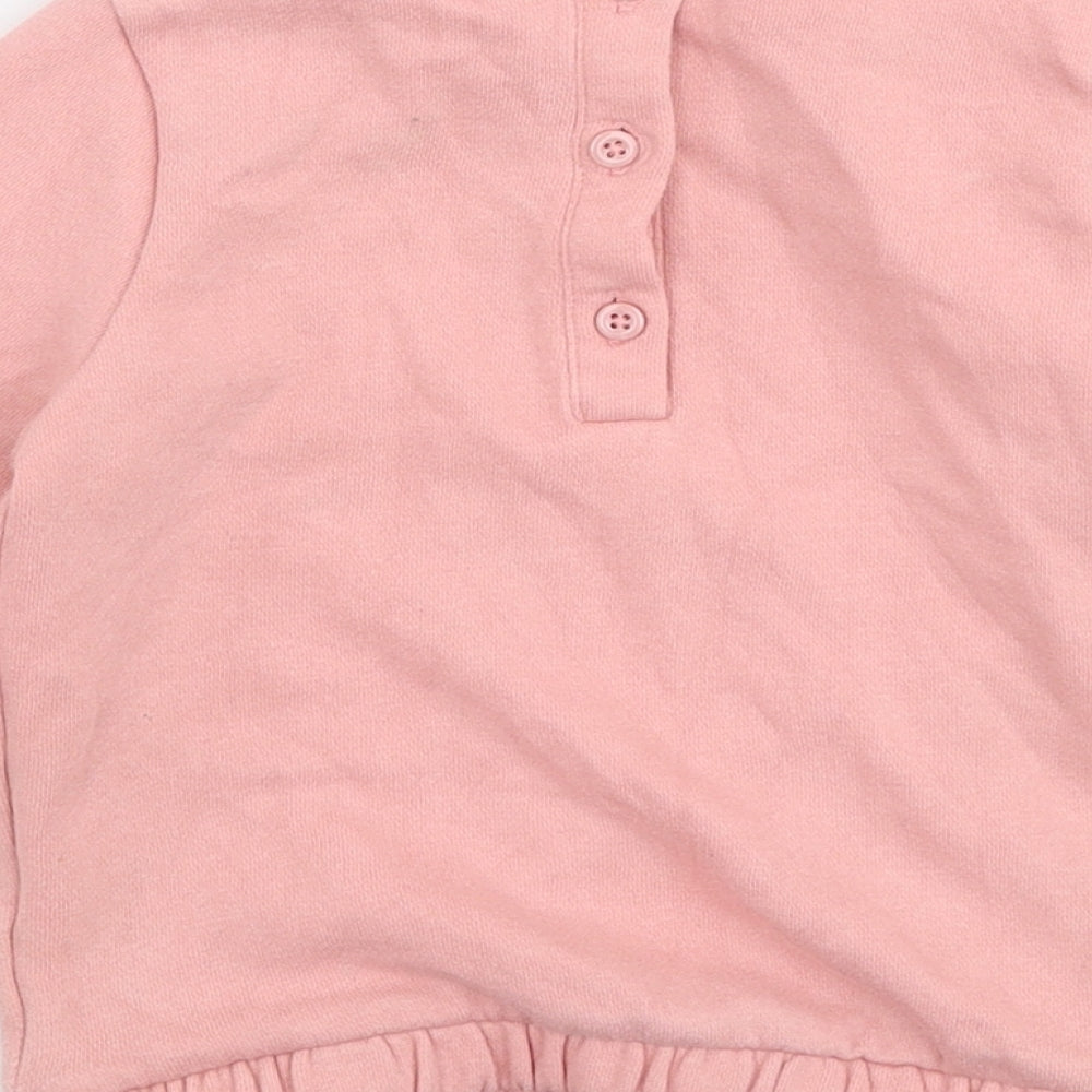 F&F Girls Pink  Cotton Pullover Jumper Size 9-12 Months  Button