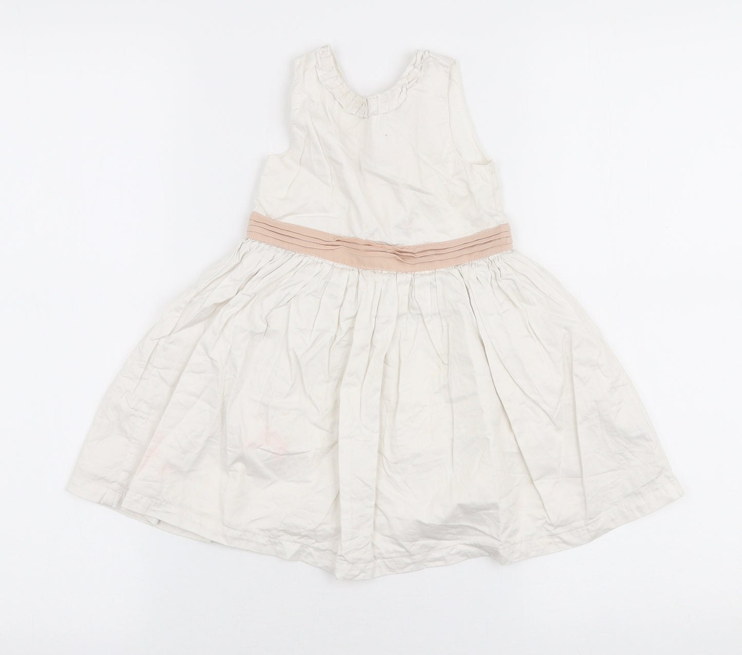 mamas & papas Girls White  100% Cotton Skater Dress  Size 18-24 Months  Round Neck Button