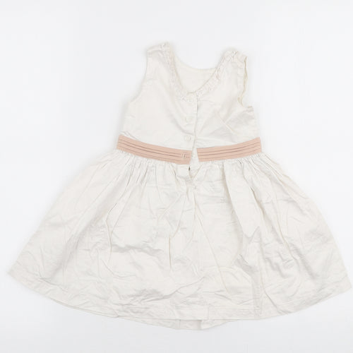 mamas & papas Girls White  100% Cotton Skater Dress  Size 18-24 Months  Round Neck Button