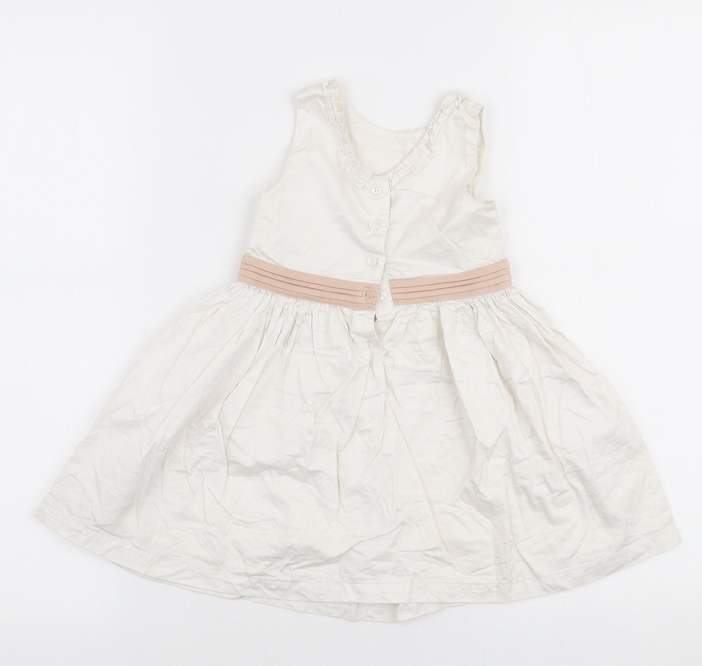 mamas & papas Girls White  100% Cotton Skater Dress  Size 18-24 Months  Round Neck Button
