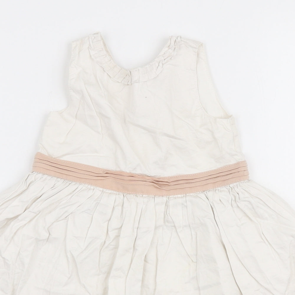 mamas & papas Girls White  100% Cotton Skater Dress  Size 18-24 Months  Round Neck Button