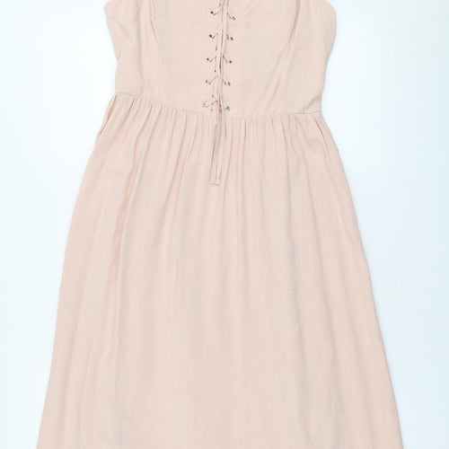 New Look Womens Pink  Viscose Skater Dress  Size 14  High Neck Pullover