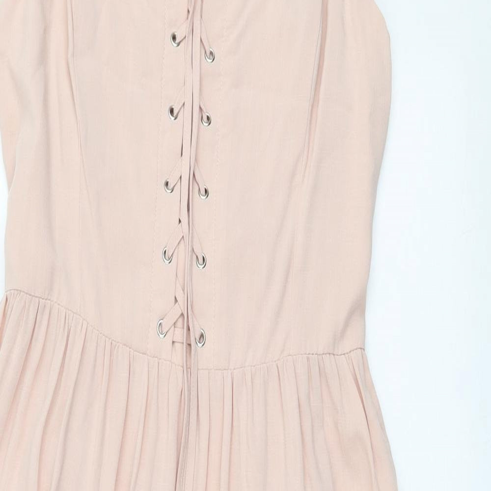 New Look Womens Pink  Viscose Skater Dress  Size 14  High Neck Pullover