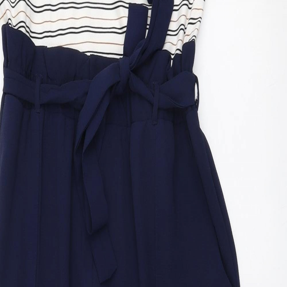 Monteau Womens Blue Striped Polyester Jumpsuit One-Piece Size M L28 in Pullover