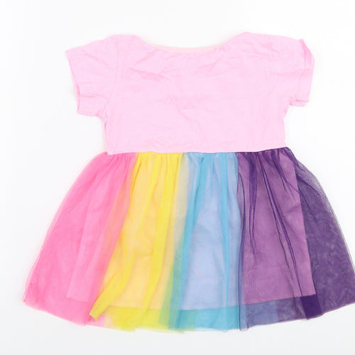 Preworn Girls Multicoloured Striped Polyester Tutu Dress  Size 2 Years  Round Neck Pullover - Unicorn