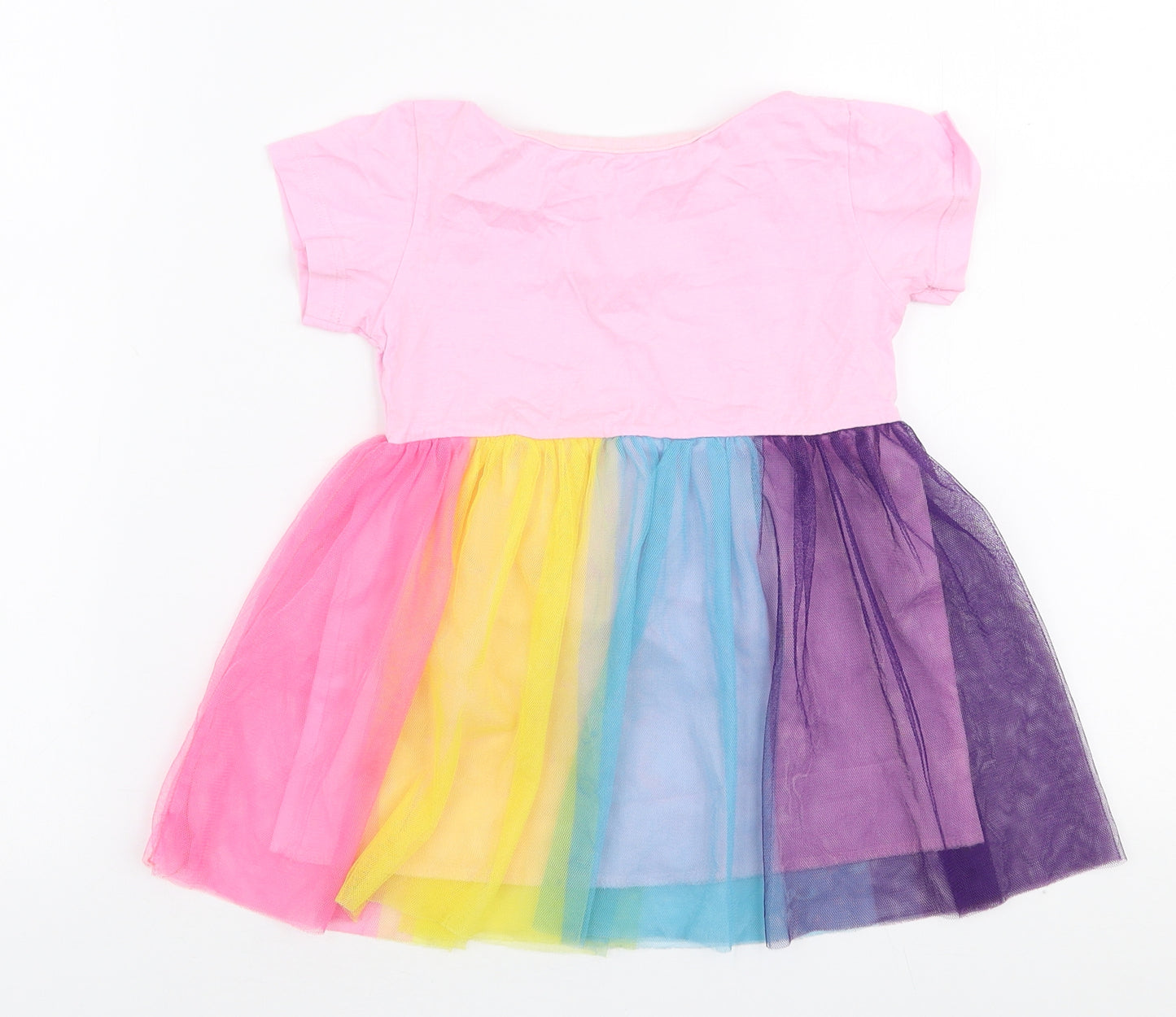 Preworn Girls Multicoloured Striped Polyester Tutu Dress  Size 2 Years  Round Neck Pullover - Unicorn