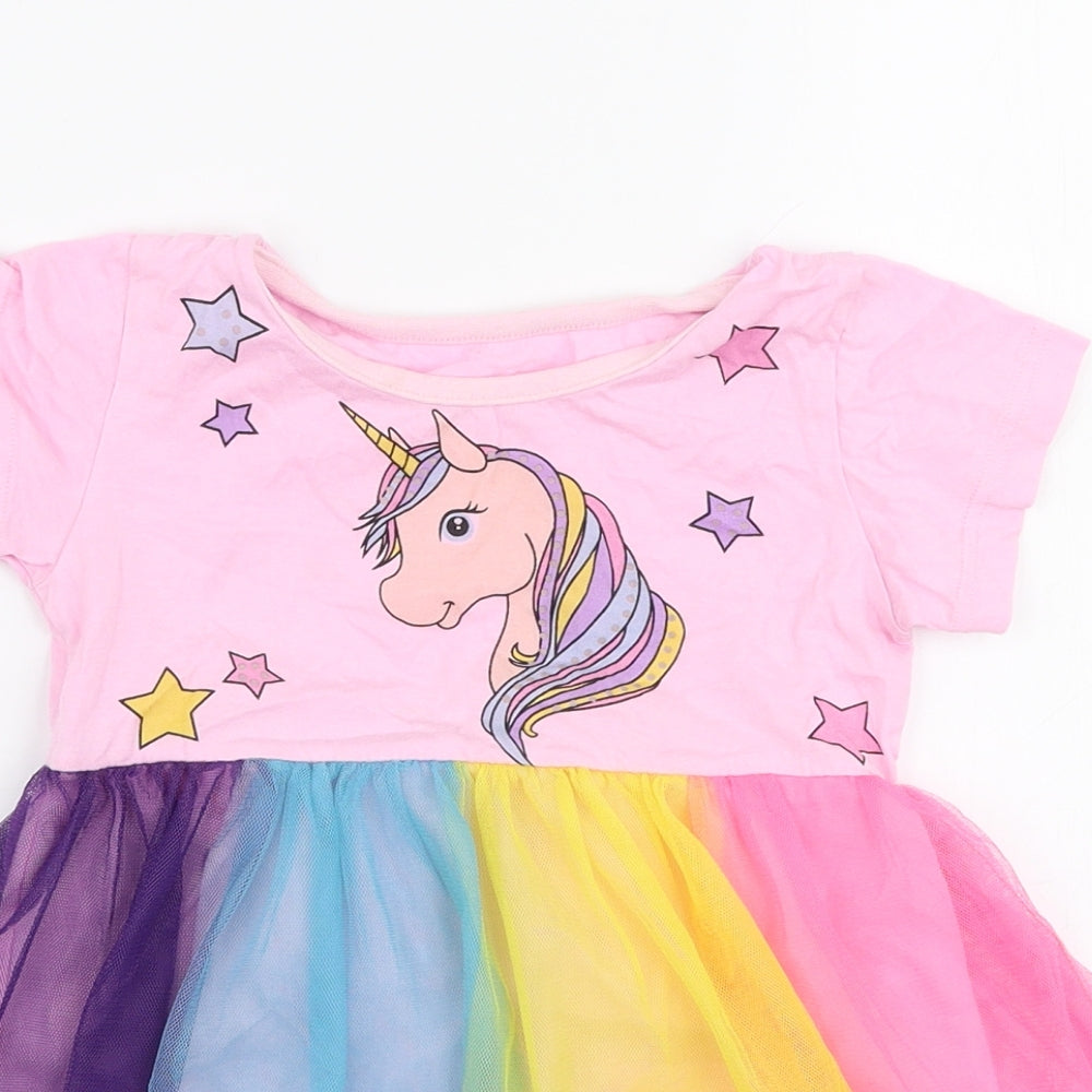 Preworn Girls Multicoloured Striped Polyester Tutu Dress  Size 2 Years  Round Neck Pullover - Unicorn