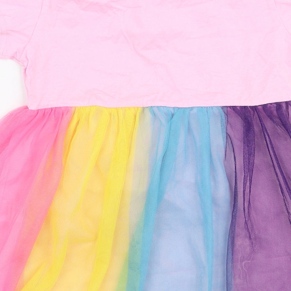 Preworn Girls Multicoloured Striped Polyester Tutu Dress  Size 2 Years  Round Neck Pullover - Unicorn