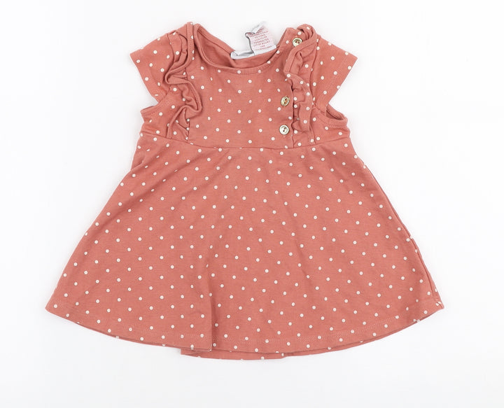 Tahari Girls Pink Polka Dot Cotton Skater Dress  Size 12-18 Months  Round Neck Button