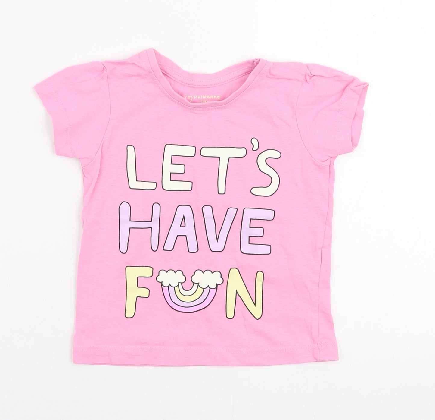 Primark Girls Pink  100% Cotton Jersey T-Shirt Size 18-24 Months Round Neck Pullover - Let's have fun