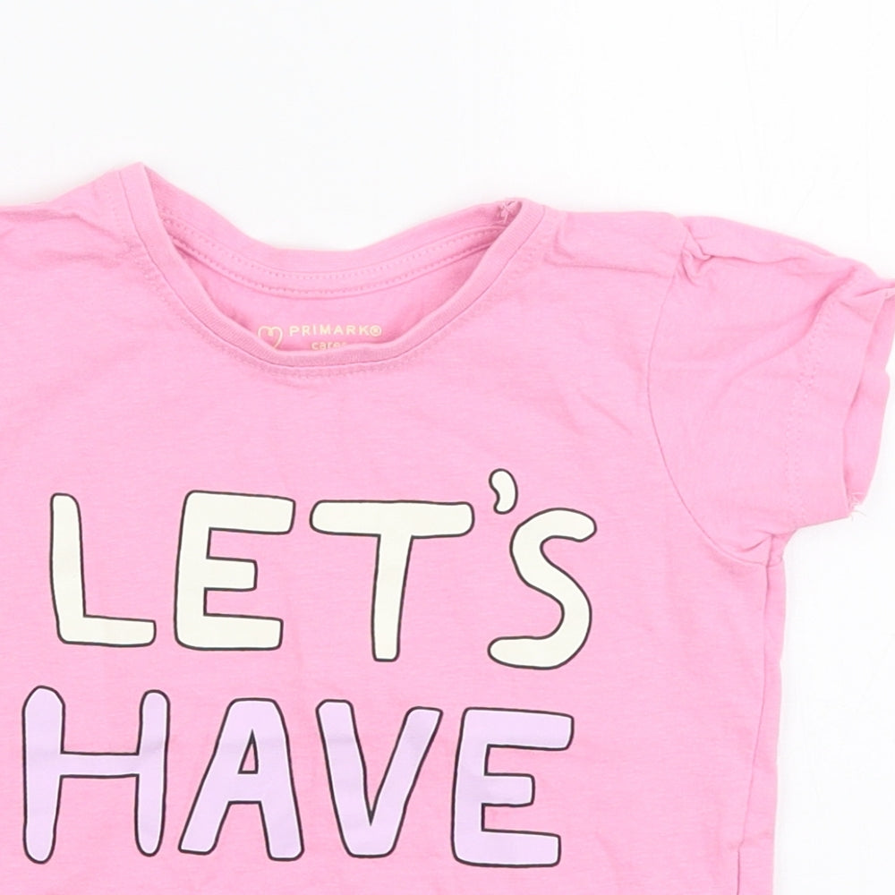 Primark Girls Pink  100% Cotton Jersey T-Shirt Size 18-24 Months Round Neck Pullover - Let's have fun