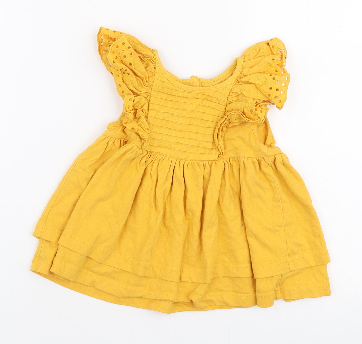NEXT Girls Yellow  100% Cotton Skater Dress  Size 12-18 Months  Collared Button