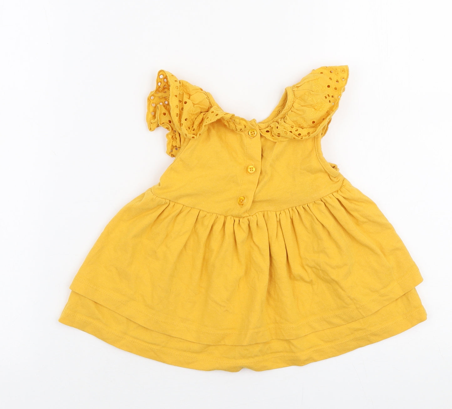 NEXT Girls Yellow  100% Cotton Skater Dress  Size 12-18 Months  Collared Button