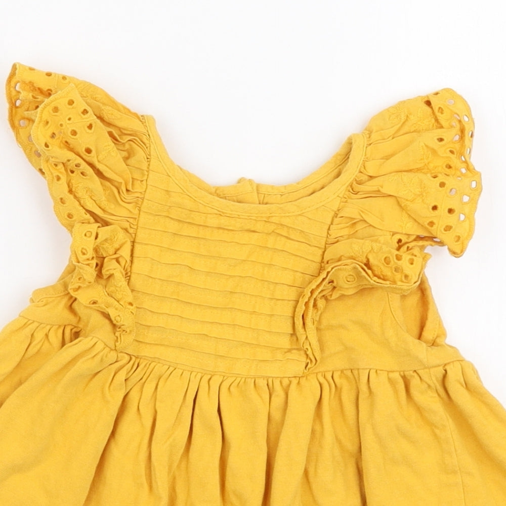 NEXT Girls Yellow  100% Cotton Skater Dress  Size 12-18 Months  Collared Button