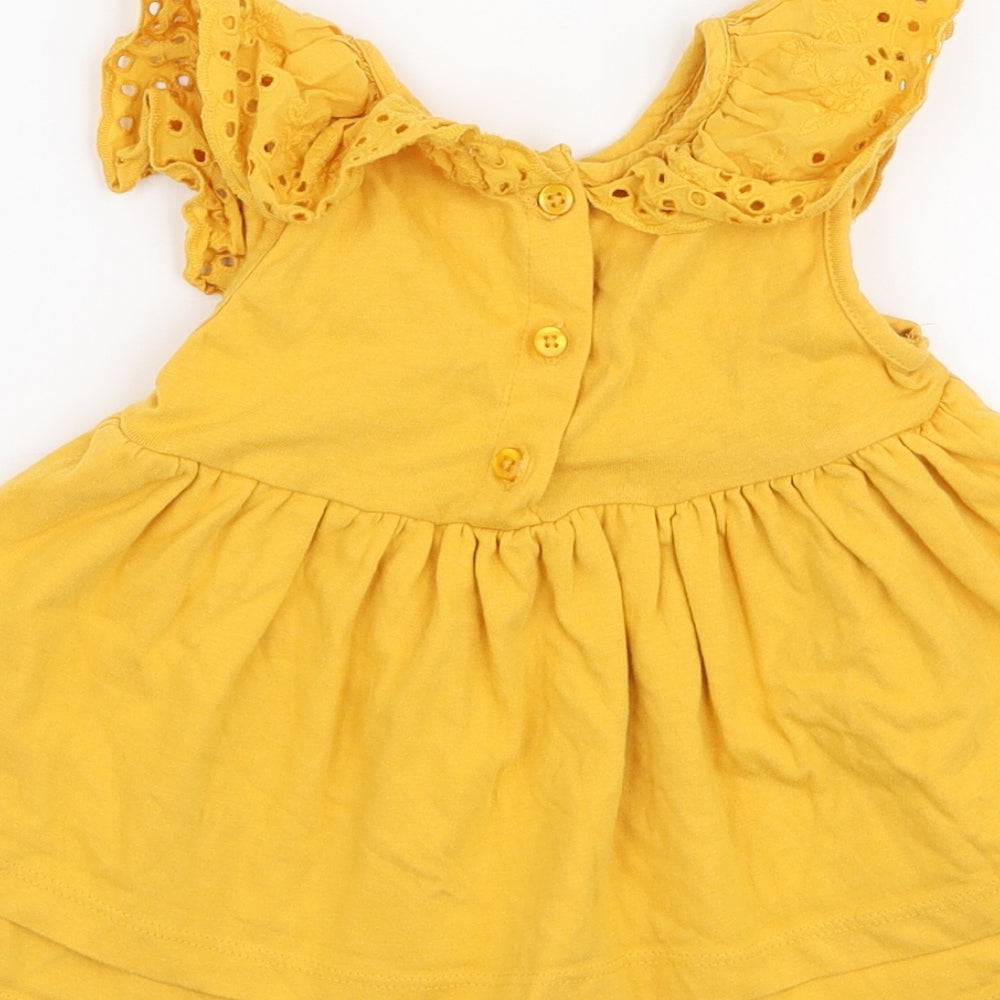 NEXT Girls Yellow  100% Cotton Skater Dress  Size 12-18 Months  Collared Button