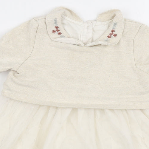 TU Girls Beige  Cotton Skater Dress  Size 18-24 Months  Collared Button