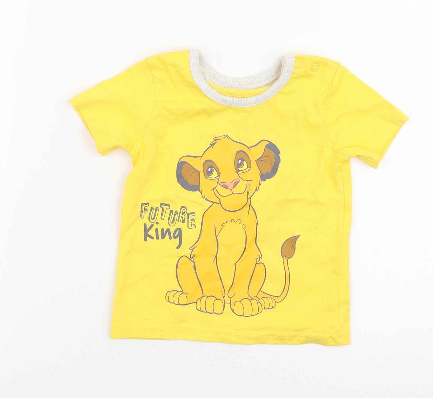 George Boys Yellow  100% Cotton Jersey T-Shirt Size 3-6 Months Round Neck Snap - Disney Lion king Simba