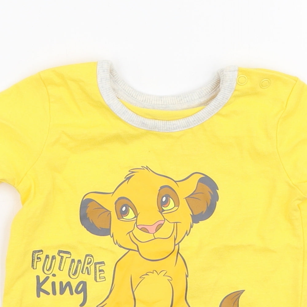 George Boys Yellow  100% Cotton Jersey T-Shirt Size 3-6 Months Round Neck Snap - Disney Lion king Simba