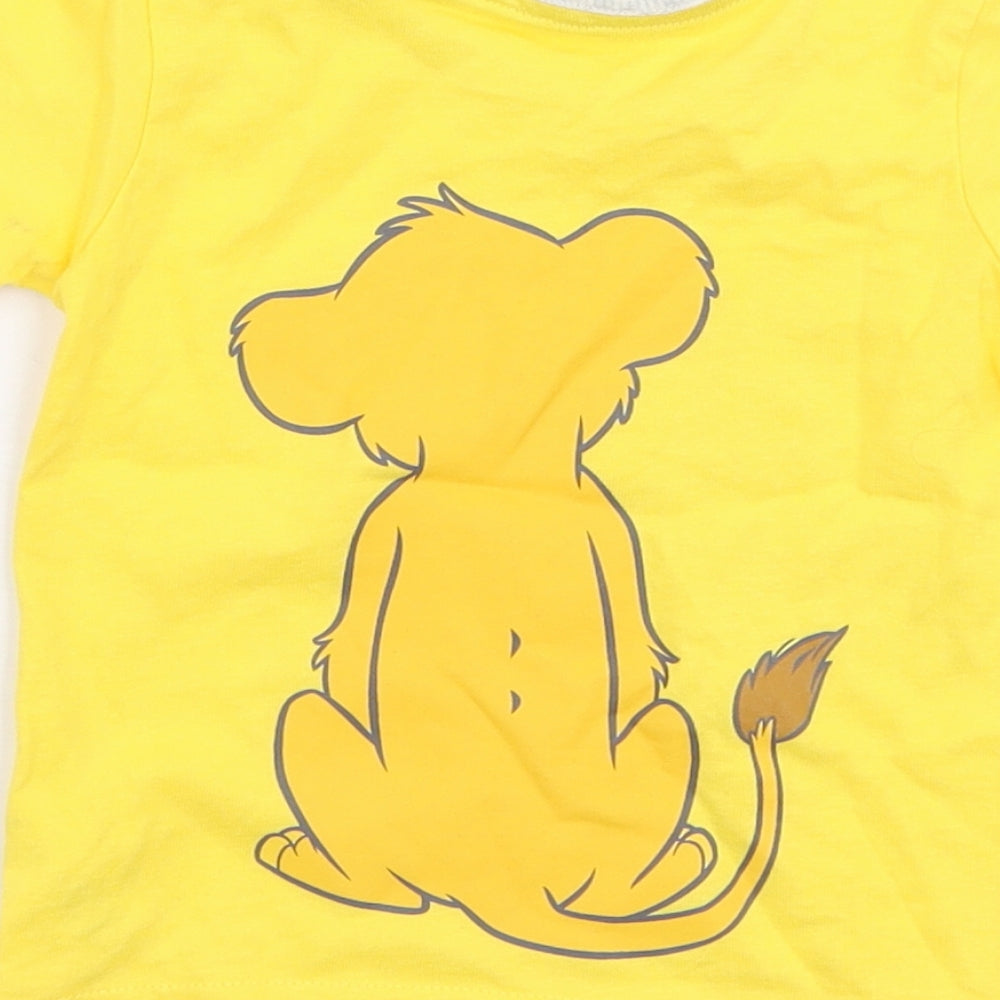 George Boys Yellow  100% Cotton Jersey T-Shirt Size 3-6 Months Round Neck Snap - Disney Lion king Simba