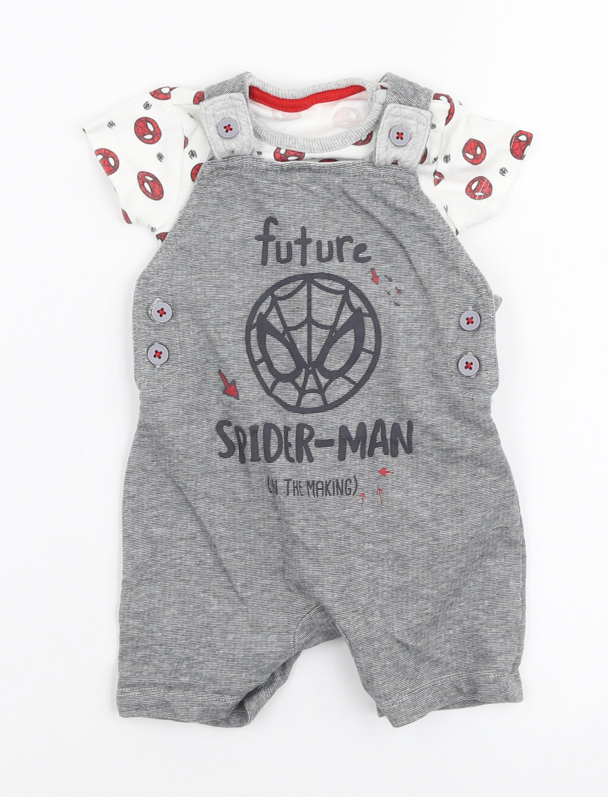 George Boys Grey  100% Cotton Romper One-Piece Size 3-6 Months  Button - Marvel Spider man