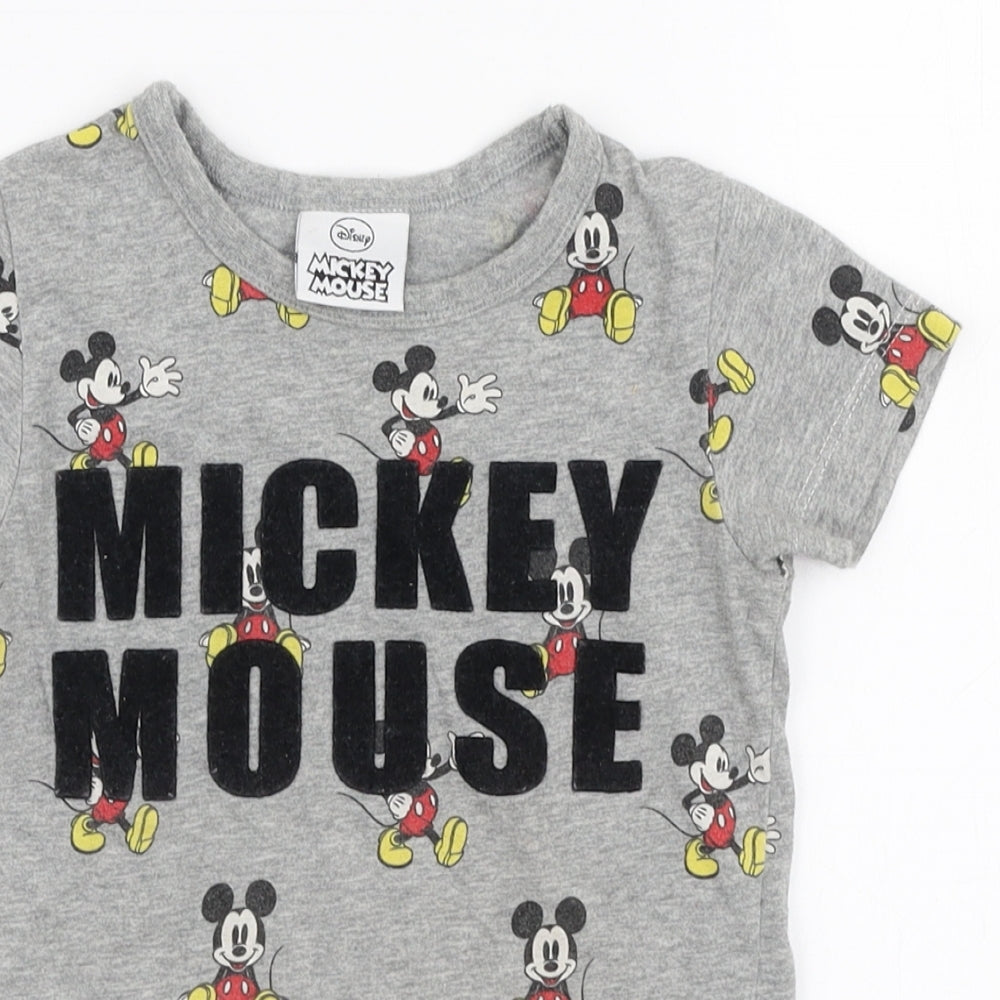 NEXT Boys Grey  100% Cotton Jersey T-Shirt Size 12-18 Months Round Neck Pullover - Disney Mickey mouse
