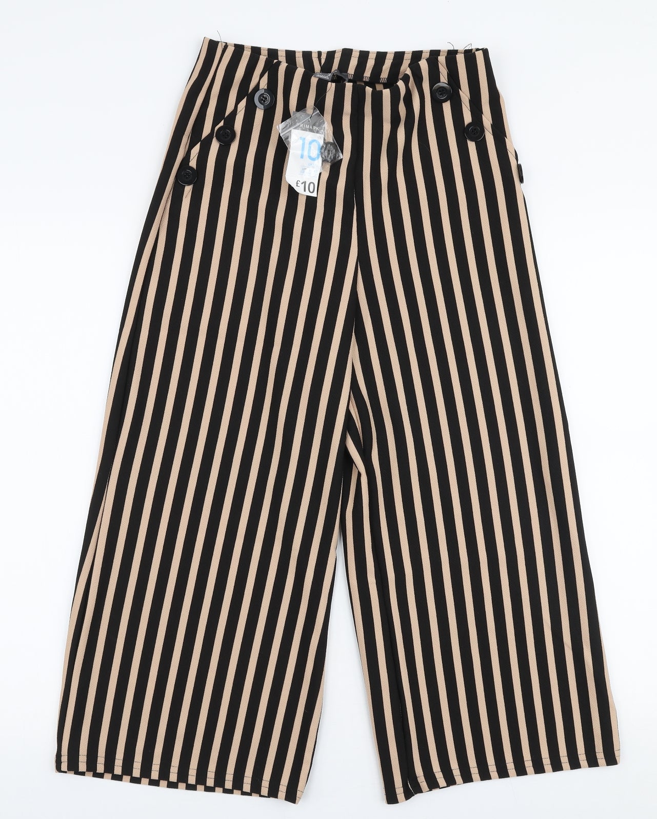 Primark Womens Brown Striped Polyester Trousers  Size 10 L22 in Regular  - Cullotte