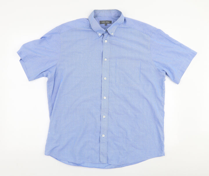 Marks and Spencer Mens Blue Polyester Button-Up Size M Collared Button