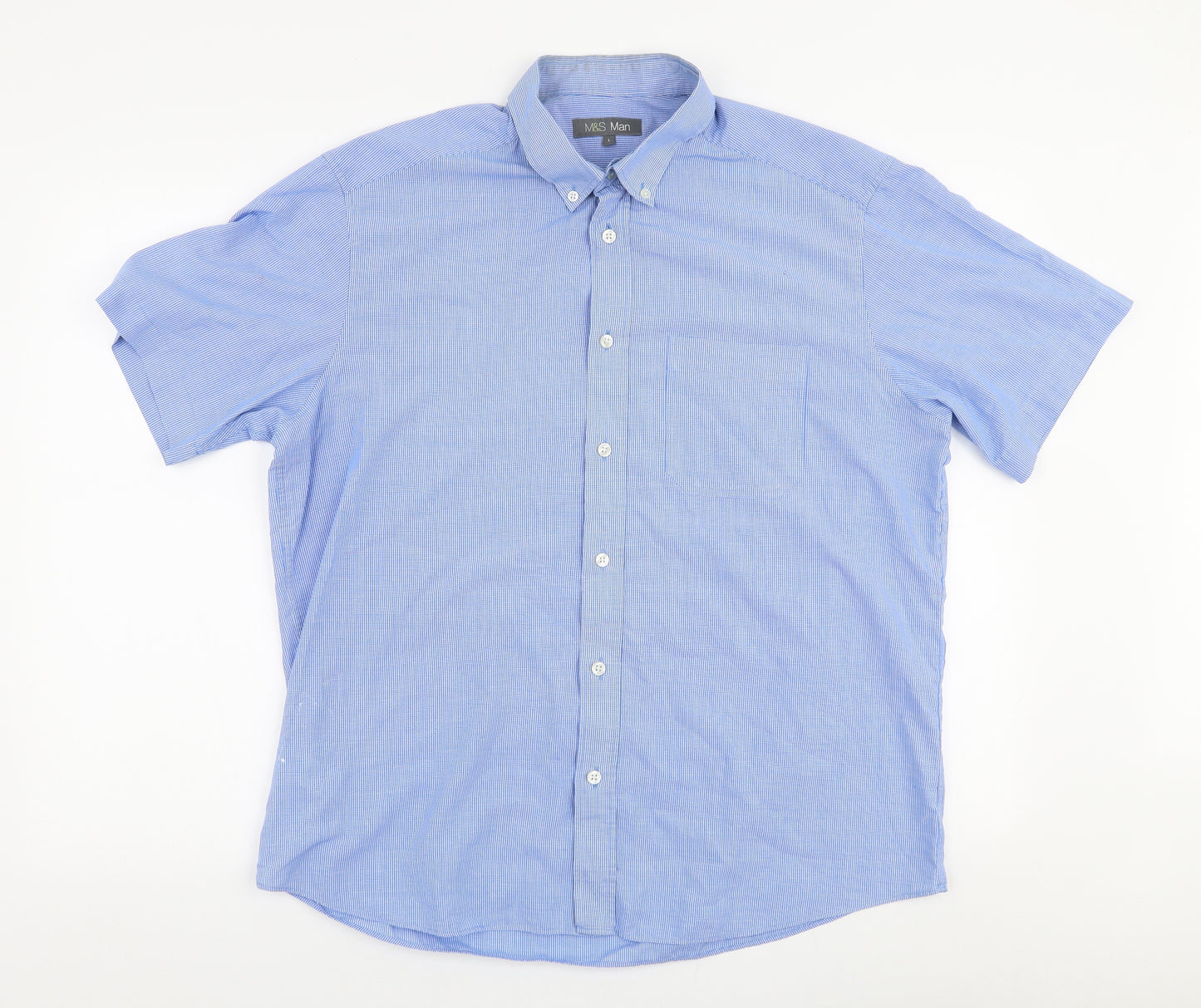 Marks and Spencer Mens Blue  Polyester  Button-Up Size M Collared Button