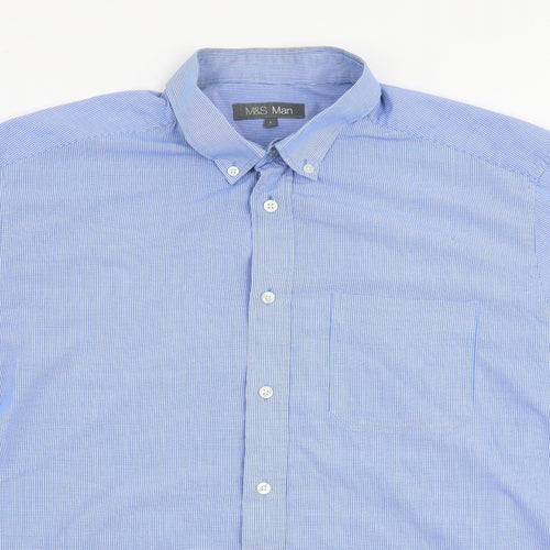 Marks and Spencer Mens Blue  Polyester  Button-Up Size M Collared Button