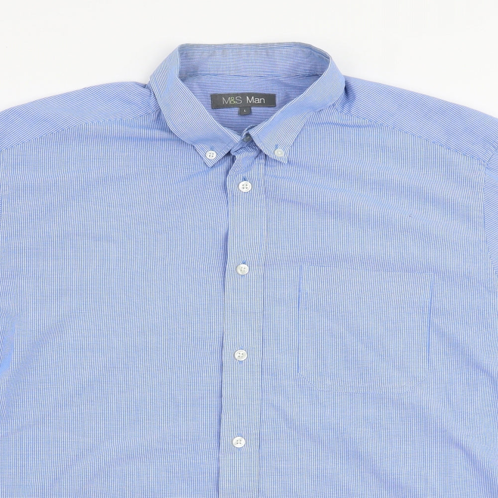 Marks and Spencer Mens Blue  Polyester  Button-Up Size M Collared Button