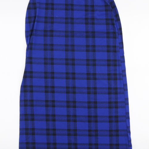 Preworn Womens Blue Plaid Viscose Maxi Skirt Size M