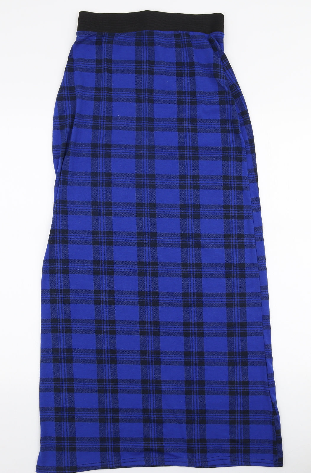 Preworn Womens Blue Plaid Viscose Maxi Skirt Size M
