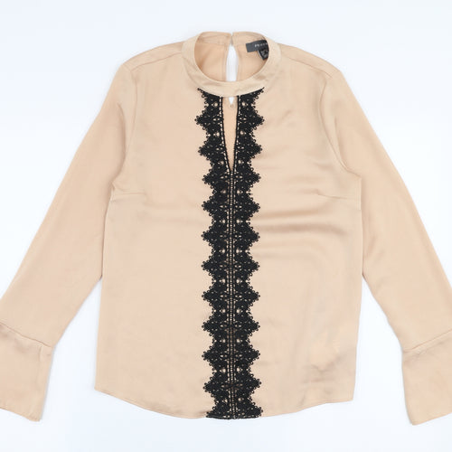 Primark Womens Beige  Polyester Basic Blouse Size 6 High Neck
