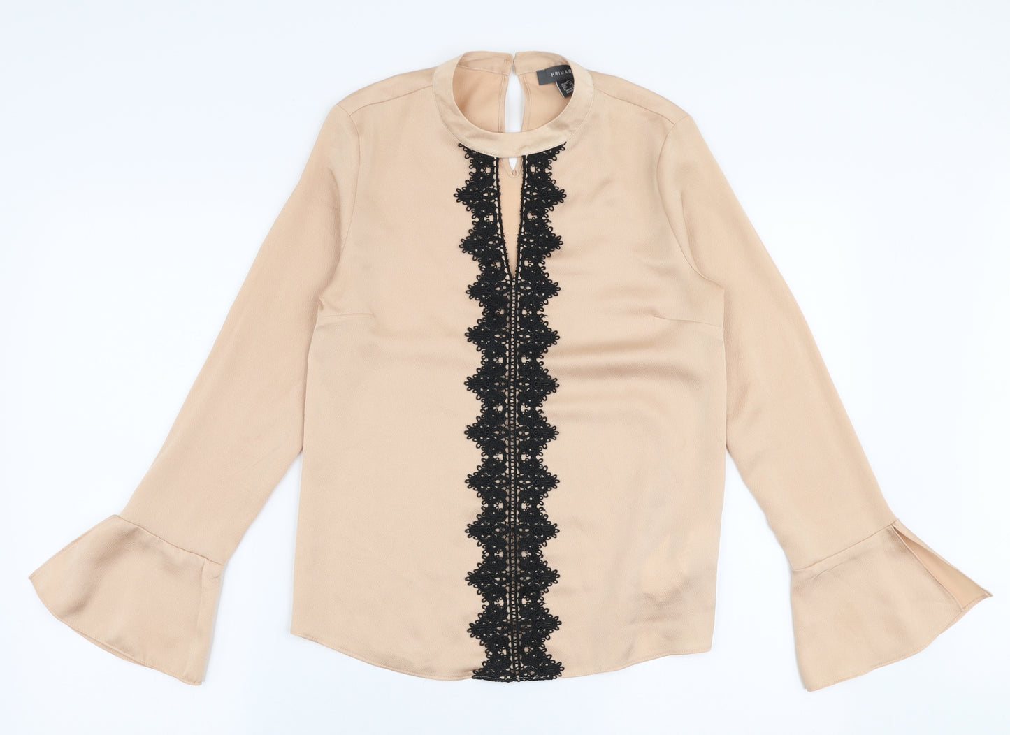 Primark Womens Beige  Polyester Basic Blouse Size 6 High Neck