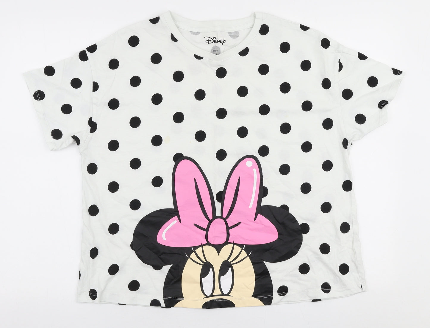 TU Womens White Polka Dot Cotton Jersey T-Shirt Size 16 Round Neck - Disney Minnie mouse