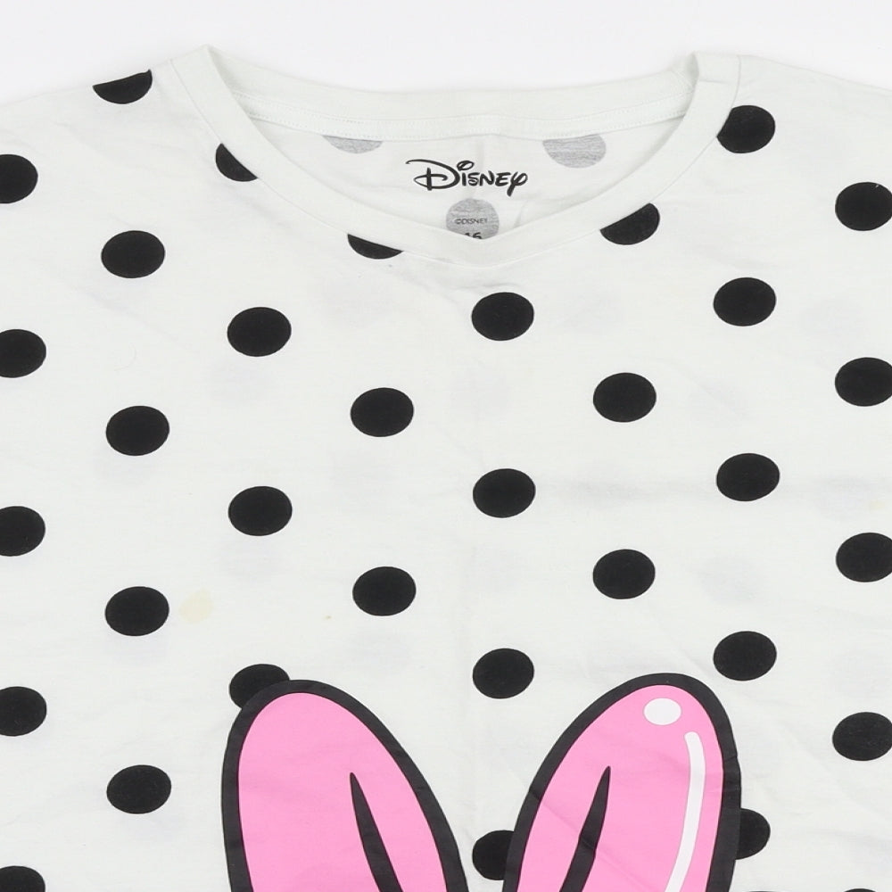 TU Womens White Polka Dot Cotton Jersey T-Shirt Size 16 Round Neck - Disney Minnie mouse
