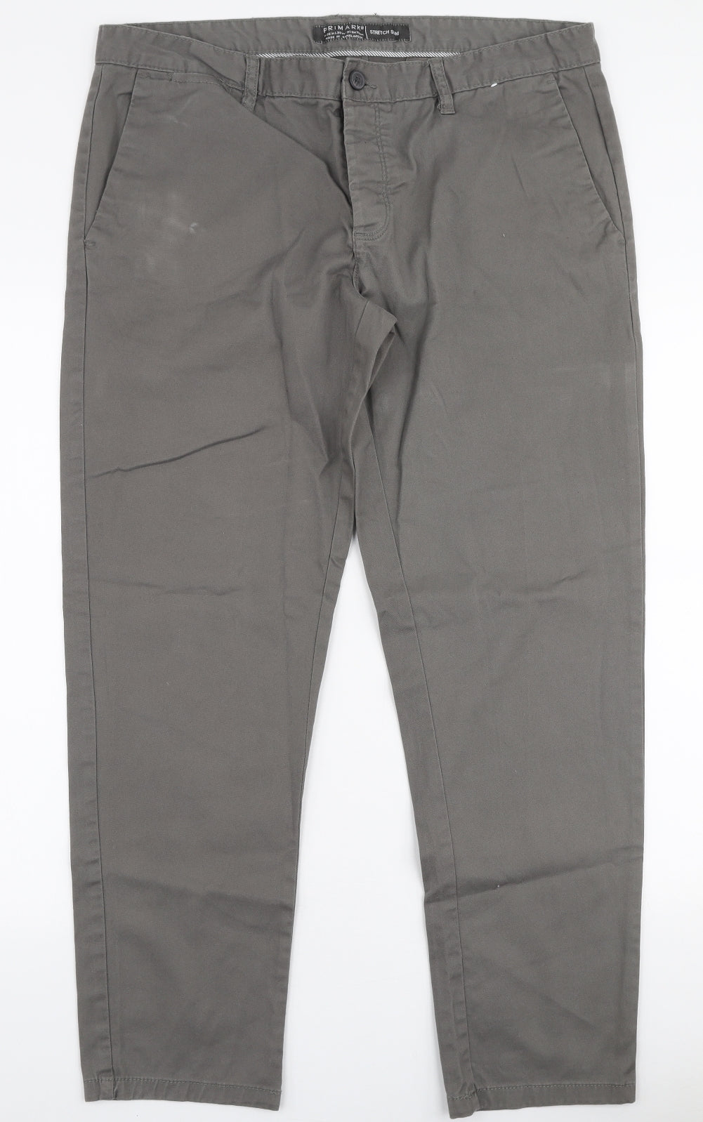 Primark Mens Grey  Cotton Chino Trousers Size 36 in L30 in Regular Button