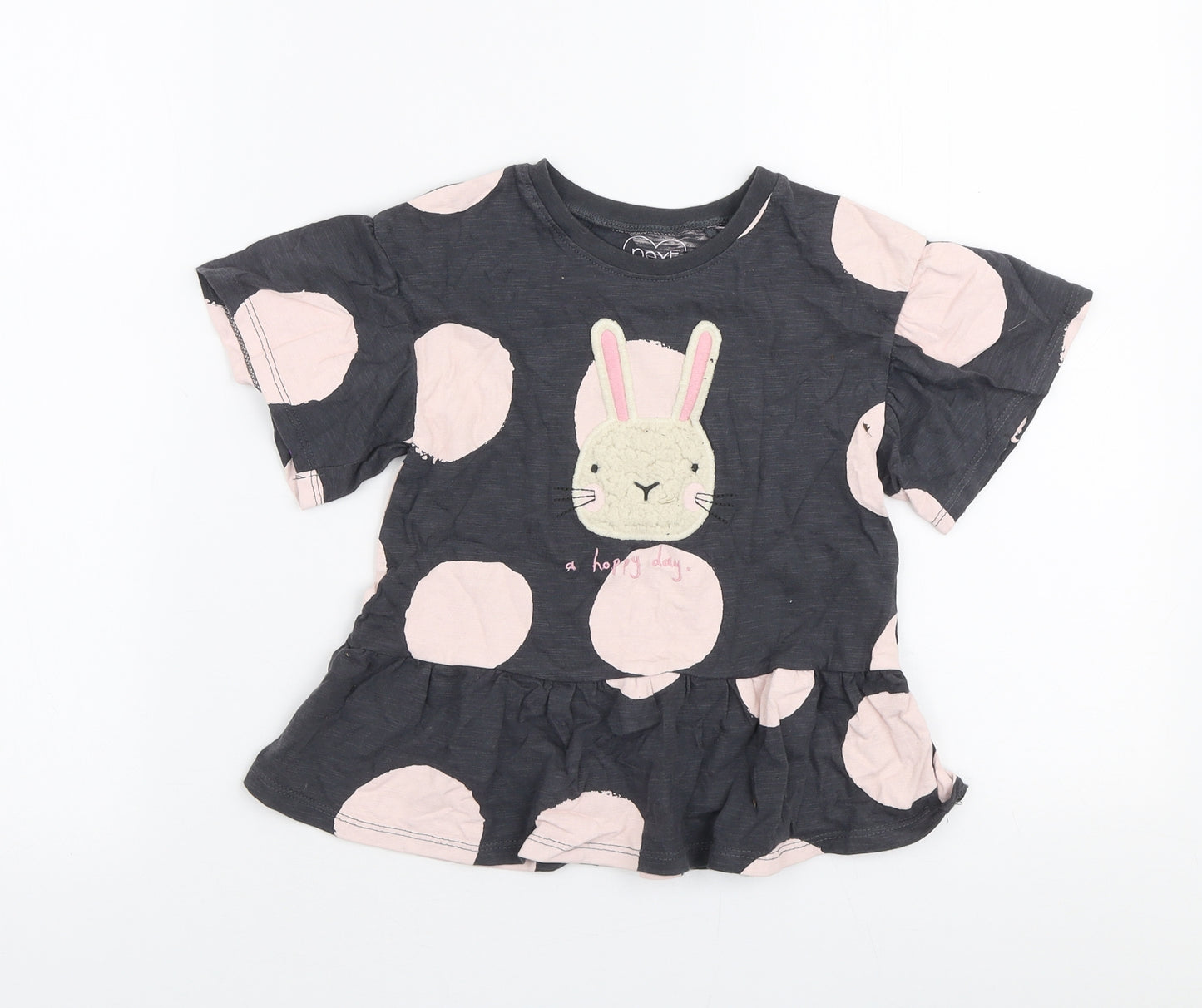 NEXT Girls Grey Polka Dot 100% Cotton Jersey T-Shirt Size 3-4 Years Round Neck Pullover - Rabbit