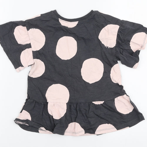 NEXT Girls Grey Polka Dot 100% Cotton Jersey T-Shirt Size 3-4 Years Round Neck Pullover - Rabbit