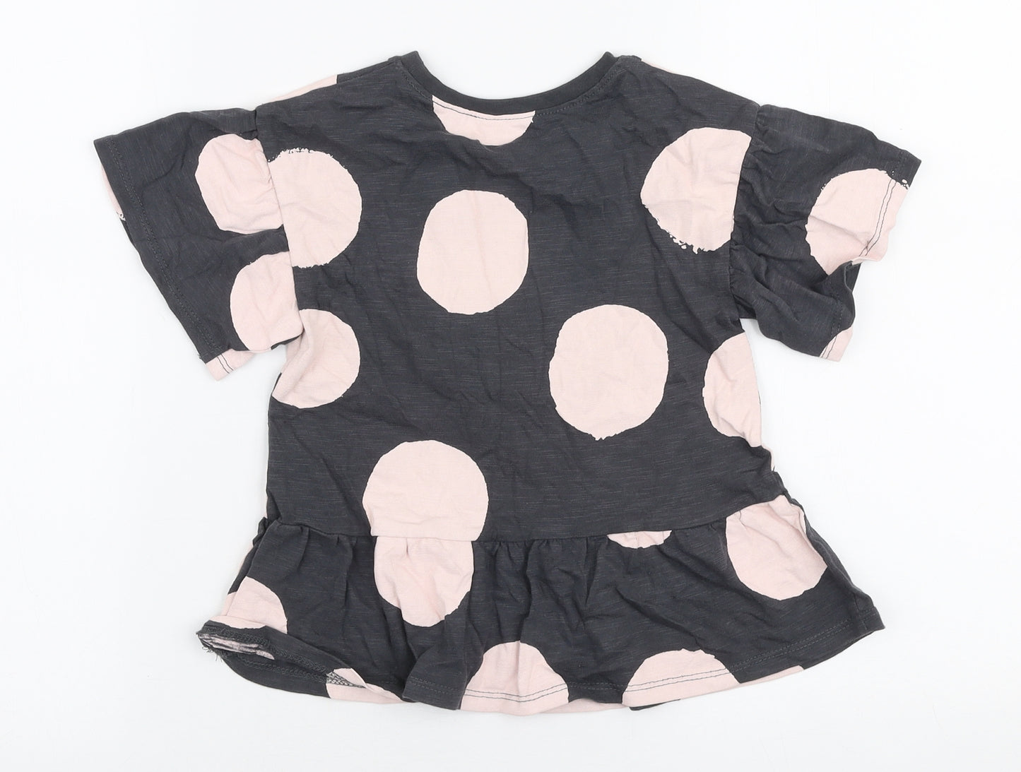 NEXT Girls Grey Polka Dot 100% Cotton Jersey T-Shirt Size 3-4 Years Round Neck Pullover - Rabbit