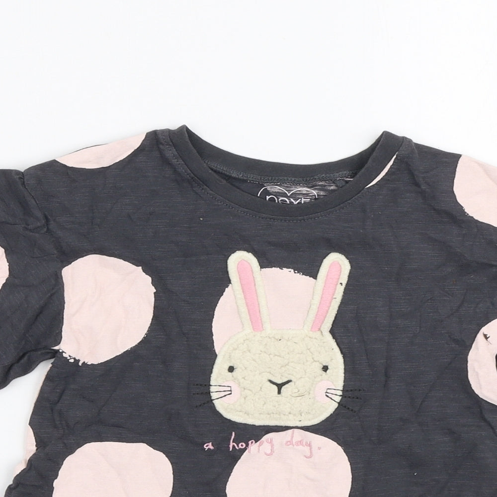 NEXT Girls Grey Polka Dot 100% Cotton Jersey T-Shirt Size 3-4 Years Round Neck Pullover - Rabbit