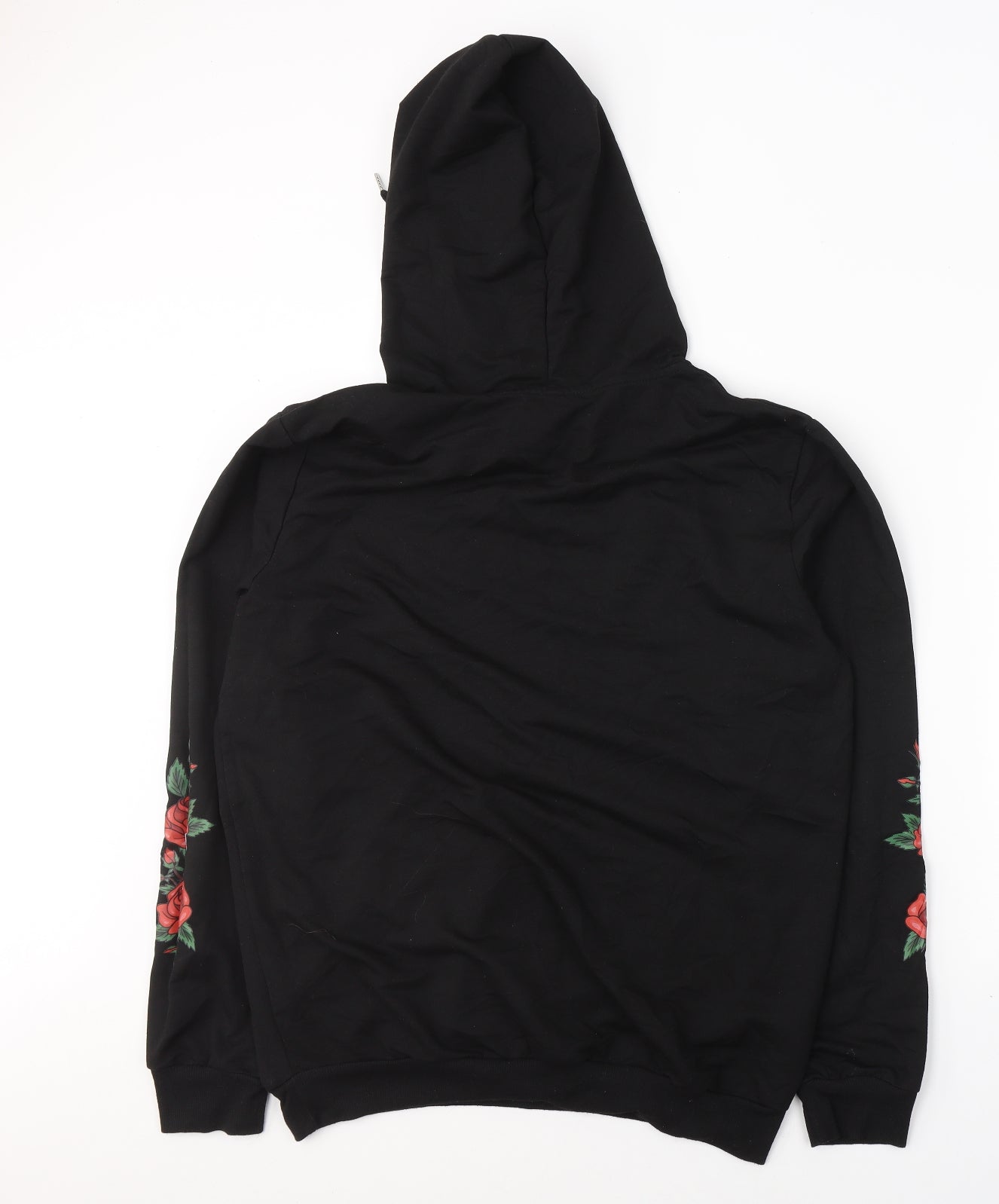 Preworn Womens Black  Polyester Pullover Hoodie Size XL  Pullover - Roses on sleeves