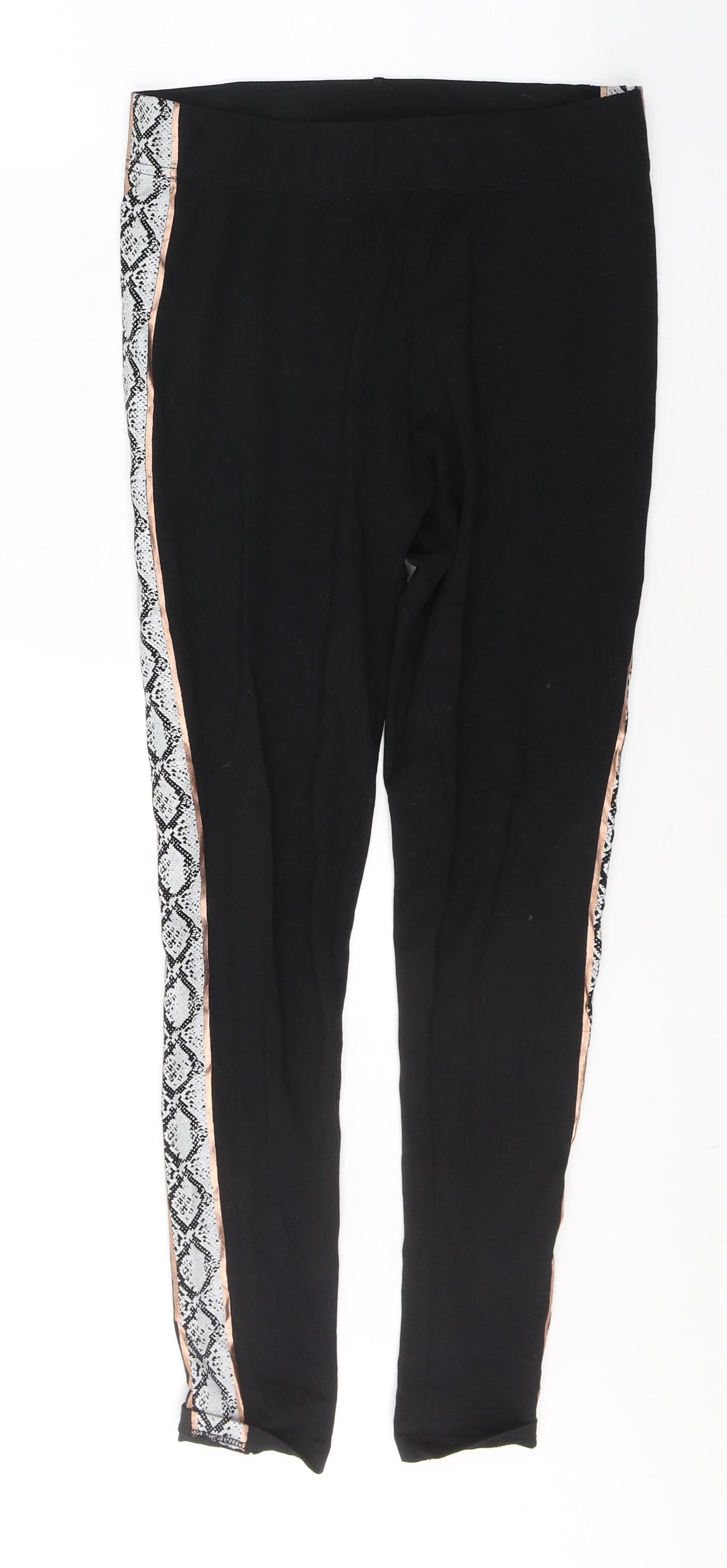 Pep&Co Womens Black Animal Print Cotton Pedal Pusher Leggings Size 8 L28 in