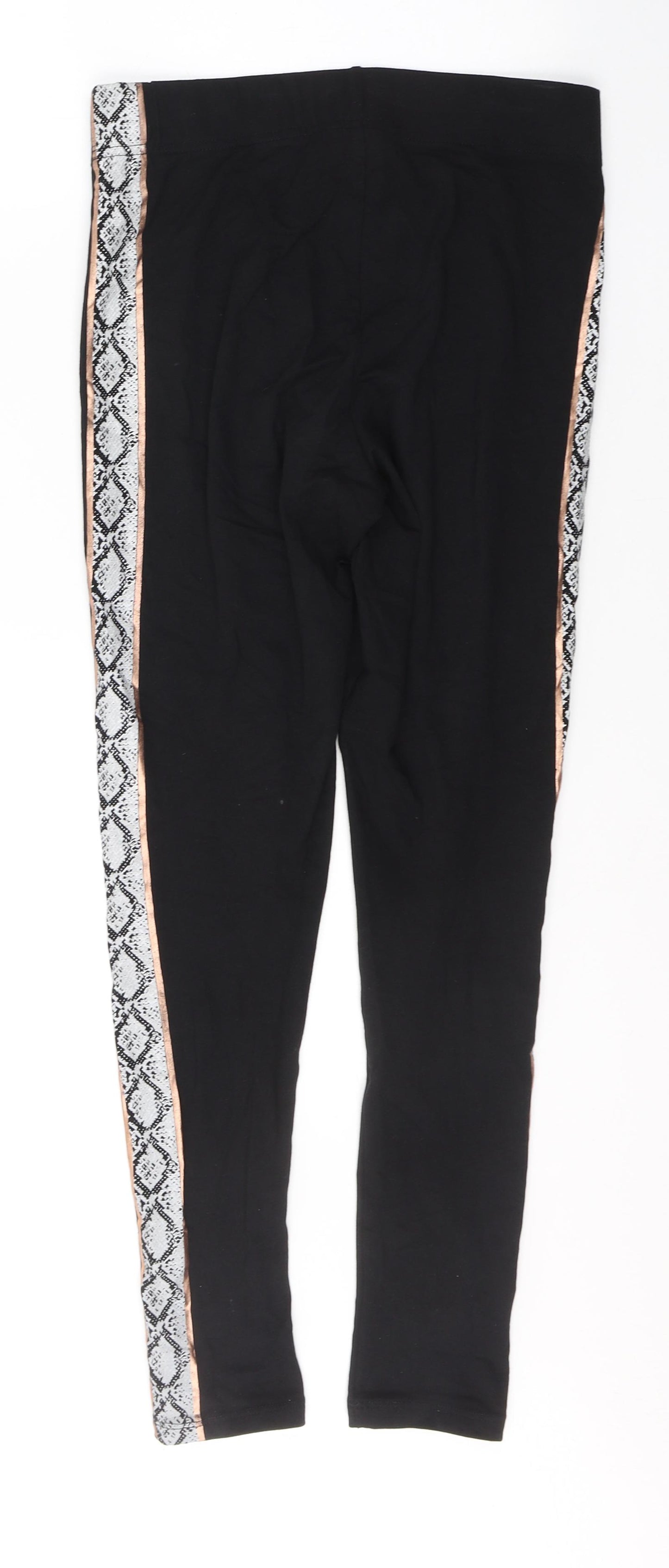 Pep&Co Womens Black Animal Print Cotton Pedal Pusher Leggings Size 8 L28 in