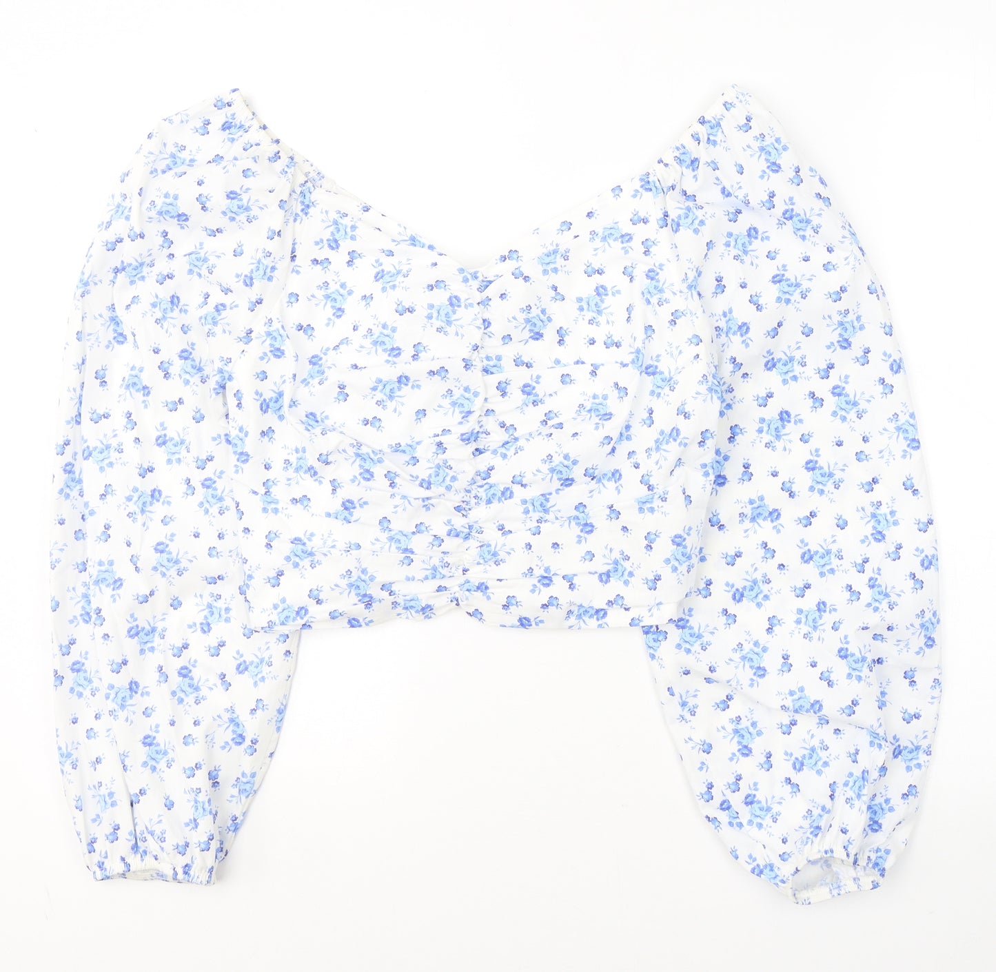 Savida Womens White Floral Cotton Basic Blouse Size S Sweetheart