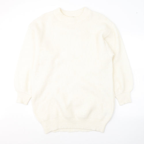 Divided by H&M# Womens White Round Neck  Acrylic Pullover Jumper Size S