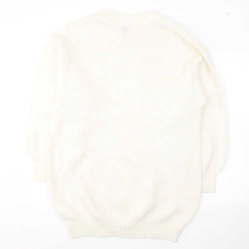 Divided by H&M# Womens White Round Neck  Acrylic Pullover Jumper Size S