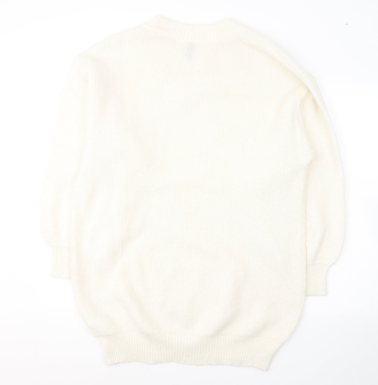 Divided by H&M# Womens White Round Neck  Acrylic Pullover Jumper Size S
